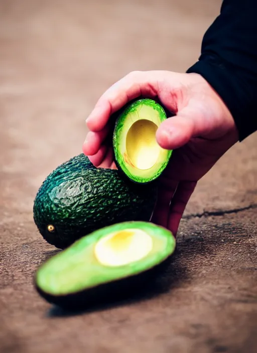 Prompt: photo avocado on a hand soft focus