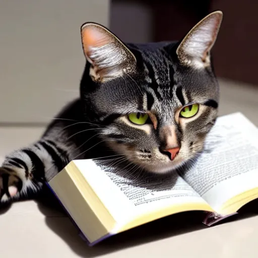 Image similar to a cat studying a heat transfer textbook