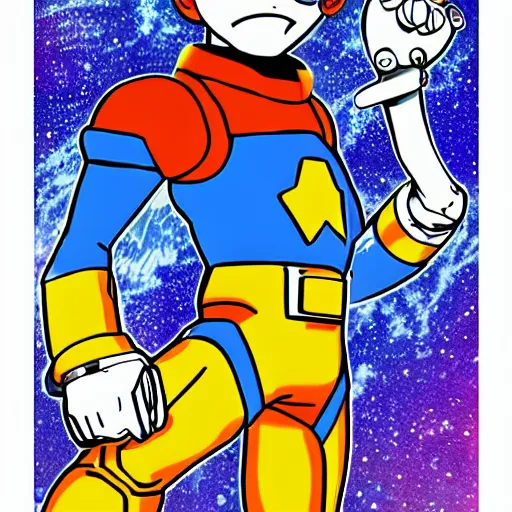 Image similar to galaxyman in the style of hirohiko araki, mm 9, megaman boss