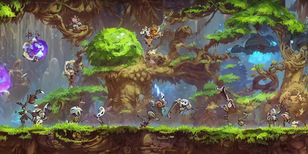 Prompt: separates HD spritesheet game assets ,Ori and the blind forest, SOTN, wonder boy, dead cells, hollow knight Portrait of a spritesheet game asset pack in a side scrolling game, inside a RPG game, amazing mmorpg, loot of books, Subject in Middle of squares , Rule of Thirds, 4K, Retrofuturism, Studio Ghibli, Simon Stålenhag