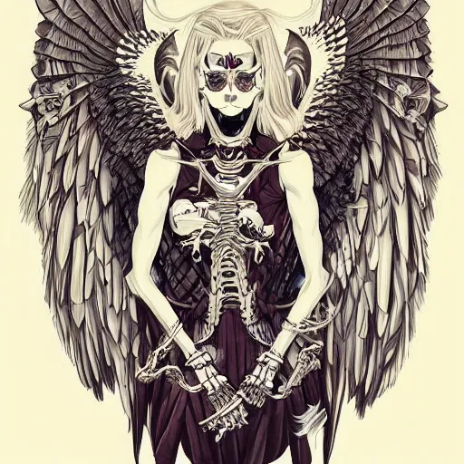 Image similar to anime manga skull portrait young woman skeleton, eagle bird wings intricate, elegant, highly detailed, digital art, ffffound, art by JC Leyendecker and sachin teng