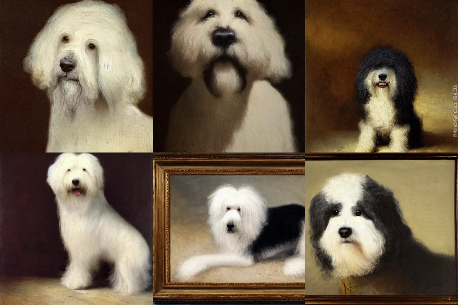 Prompt: a portrait of an Old English Sheepdog, oil painting by Rembrandt van Rijn,