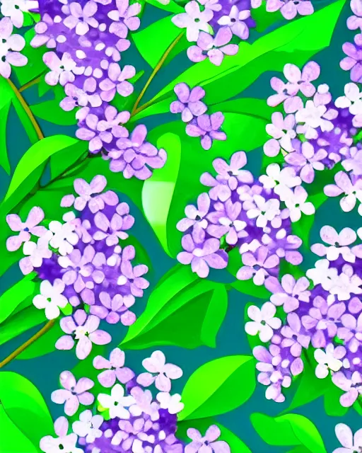 Prompt: lilac flowers, lilac blooms, spring, blue sky, may bug, white clouds, romanticism, the art style and print