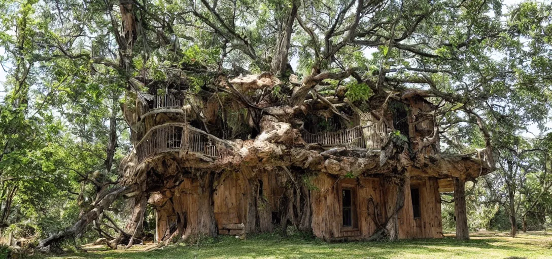 Prompt: house built into a tree