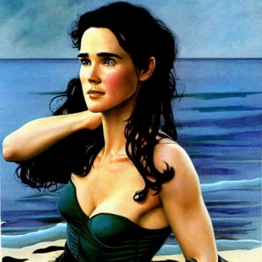 Prompt: jennifer connelly by frank frazetta