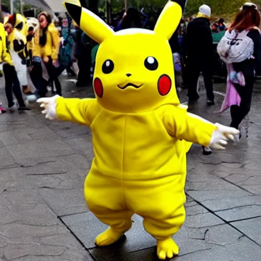 Image similar to pikachu wearing a hazmat suit