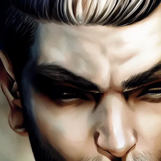 Prompt: stunning comic book style portrait painting of white parted down the middle short hair beautiful asian man, hyperdetailed beautiful black sclera eyes, in the style of WLOP, 8k masterpiece, cinematic lighting, pristine clean design, high fantasy, insanely detailed, atmospheric,