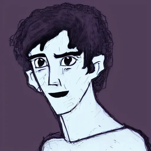 Image similar to young man portrait, black hair, skinny, sleep deprived, corpse bride art style