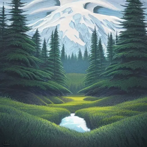 Prompt: summer colossal forest scotch album cover, by bob ross and lawren harris, trending on cgsociety, smooth