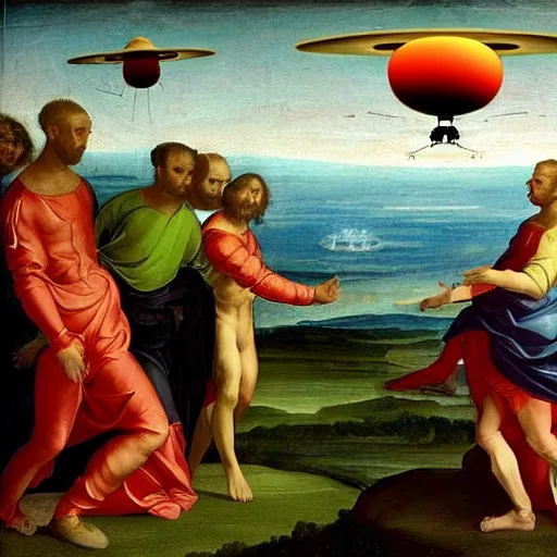 Prompt: ufo landing, renaissance painting