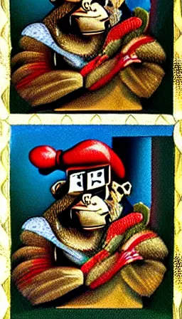 Image similar to 1 4 th century portrait painting of donkey kong, regal, royal, beautiful colors, digital illustration, detailed, intricate