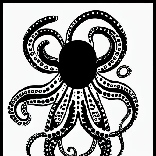 Prompt: cyborg octopus zen ink painting, coloured, digital art, minimal geometric, vector art