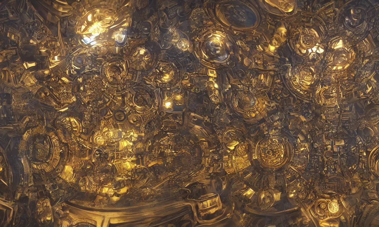 Image similar to steampunk engine laboratory 3 d volume kaleidoscope fractal voronoi metal chakra digital color stylized concept substance natural color scheme, global illumination ray tracing hdr fanart arstation by sung choi and eric pfeiffer and gabriel garza and casper konefal