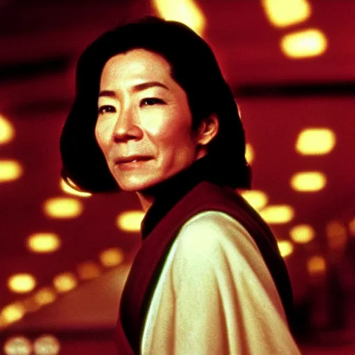 Prompt: portrait of michelle yeoh playing as luke sywalker in star wars ( 1 9 7 7 ) sharp focus, shallow depth of field, 4 k editorial photograph, cinematic lighting