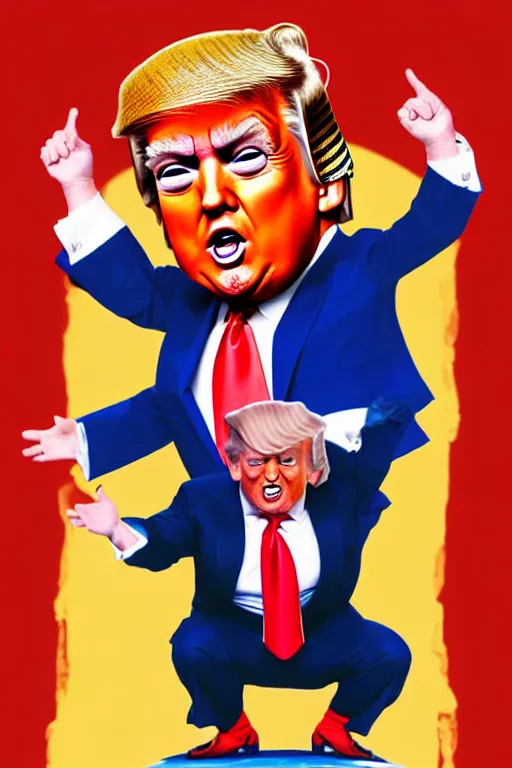 Image similar to donald trump as an oompa loompa, in the style of kim jung gi