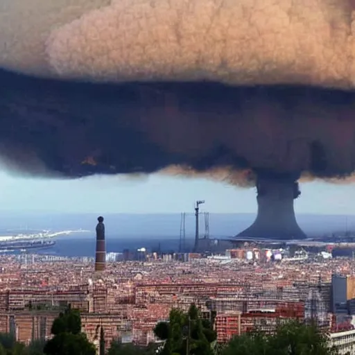 Prompt: nuke explosion in the skyline from barcelona