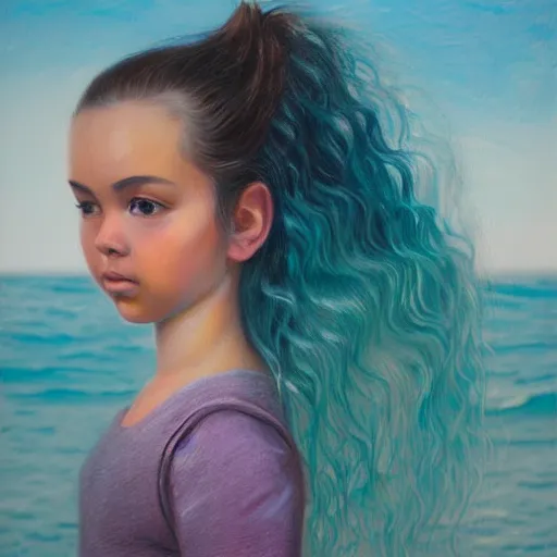 Prompt: girl with ocean wave hair, in the style of aykutmaykut, by aykut aydogdu, hyperrealism oil painting