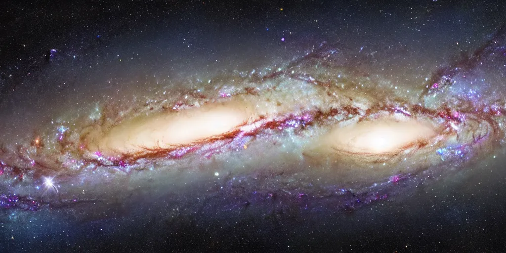 Prompt: milky way galaxy colliding with andromeda galaxy 4 billion years, 4 k hd, art, realistic