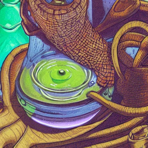 Prompt: painting of one health potion, closeup, fantasy, by tony diterlizzi