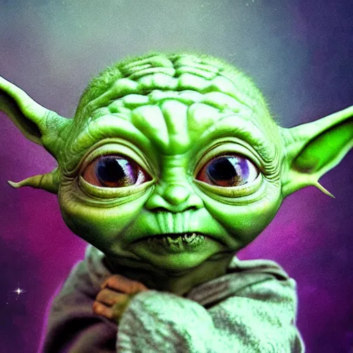 Fat Baby Yoda, ultra mignon et fantaisiste, dans un paysage de