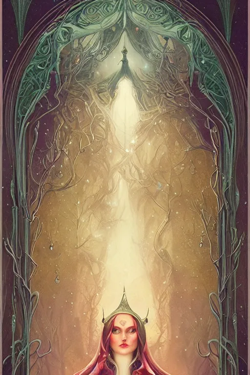 Image similar to jeweled Crown, other worldly, fairy winter court, art nouveau, by Anato Finnstark, Tom Bagshaw, Brom