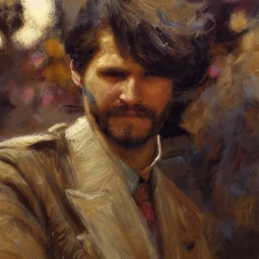 Image similar to a man with a crew cutl haircut, painting by Gaston Bussiere, Craig Mullins