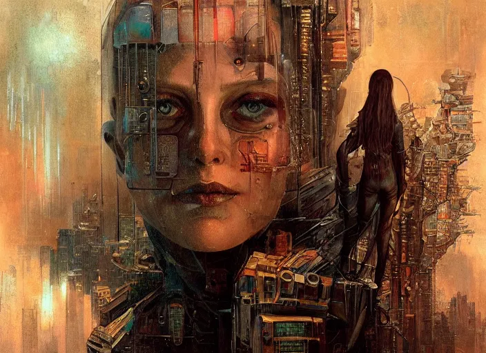Prompt: concept art of neuromancer characters, dystopian atmosphere, high tech low life, an ultrafine detailed painting by by karol bak and filip hodas, trending on deviantart, pop surrealism, whimsical, lowbrow, perfect symmetrical face, sharp focus, octane, masterpiece, art by hans giger and wayne barlowe
