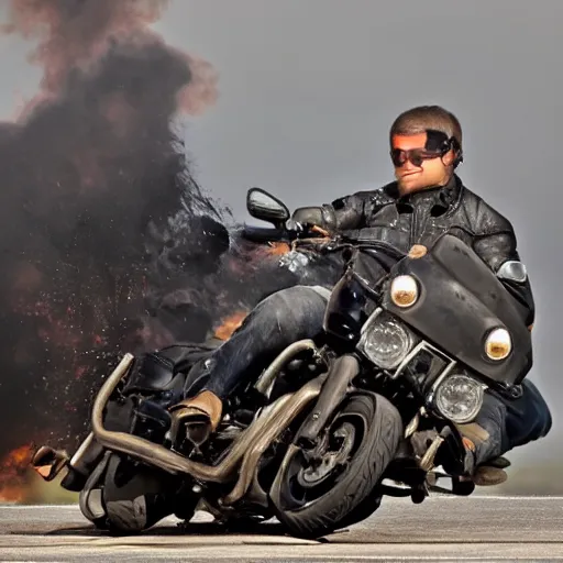 Prompt: motorcycle blowing up