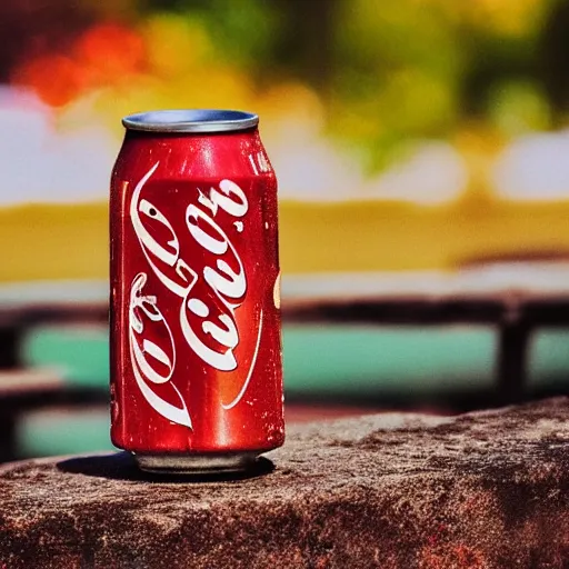 Prompt: can of coca cola on an island, digital art, close shot, detailed, colorful, bokeh, art,