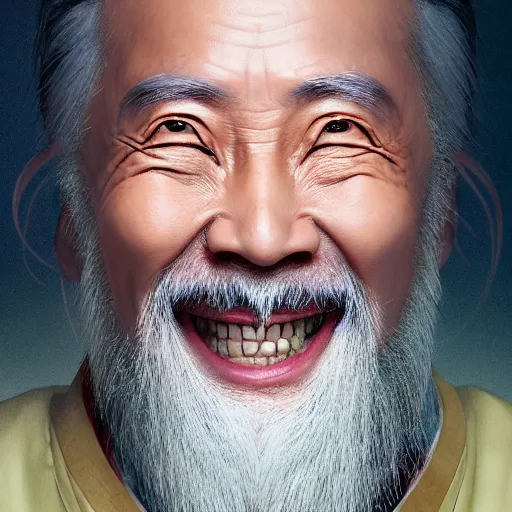 Prompt: portrait painting of a 6 0 year old kind smile handsome chinese taoist priest, like liangchao wei, silver ponytail hair, amiable by wenjun lin, irakli nadar, bright colors, octopath traveler, wenjun lin, unreal engine 5 highly rendered, global illumination, radiant light, detailed and intricate environment