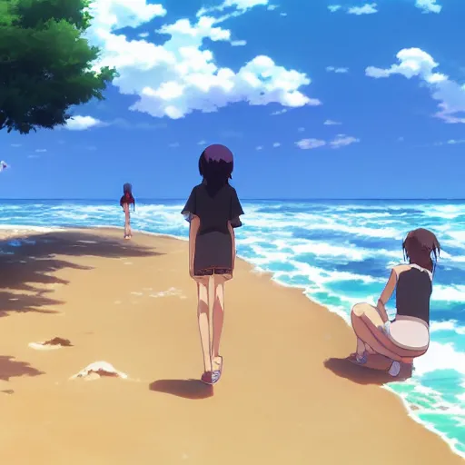 Image similar to beautiful anime summer beach episode by makoto shinkai