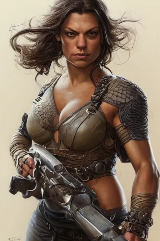 Image similar to muscled Mila Kunis as a ruggedly handsome hero, intricate, elegant, highly detailed, centered, digital painting, artstation, concept art, smooth, sharp focus, illustration, art by artgerm and donato giancola and Joseph Christian Leyendecker, WLOP