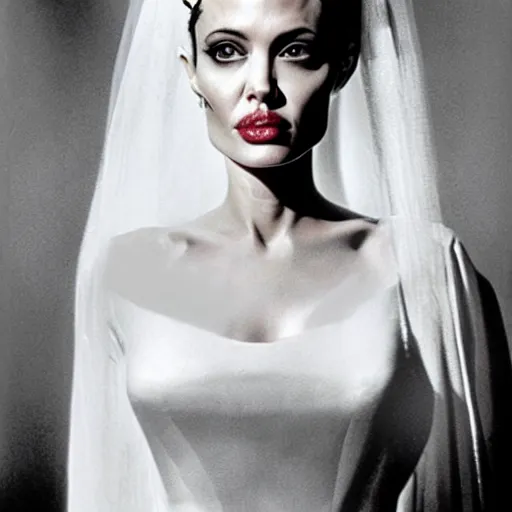 Prompt: Angelina Jolie as the Bride of Frankenstein