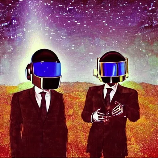 Prompt: Daft Punk members in starry night style