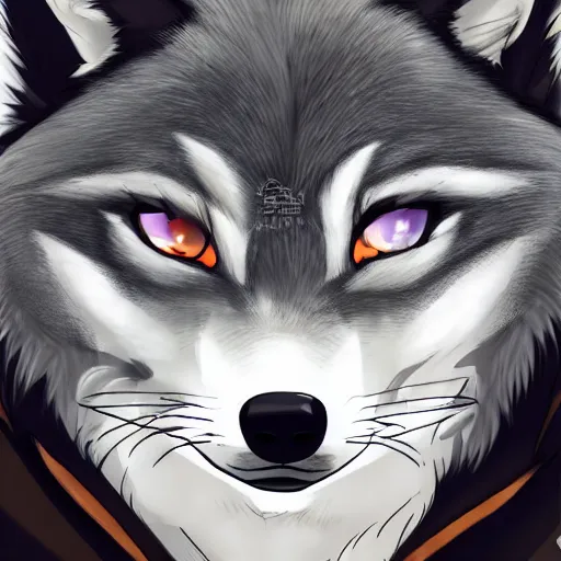 Image similar to key anime visual portrait of an anthropomorphic anthro wolf fursona, in a jacket, with handsome eyes, official modern anime art