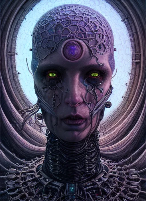 Image similar to portrait of necromancer, hyper detailed masterpiece, dystopian background, jean giraud, digital art painting, darkwave goth aesthetic, lovecraftian, artgerm, donato giancola and tom bagshaw
