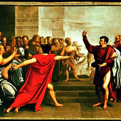 Image similar to a photograph of the last moments of julius caesar's life