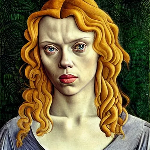 Prompt: scarlett johansson as gollum, elegant portrait by sandro botticelli, detailed, symmetrical, intricate