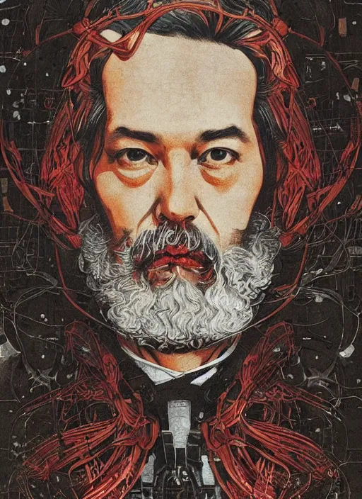 Prompt: karl marx 6 6 9, eun emerging from renaissance italy into a cyberpunk mutiversal realm by conrad roset, nicola samuri, dino valls, m. w. kaluta, jakub rebelka, rule of thirds, seductive look, beautiful