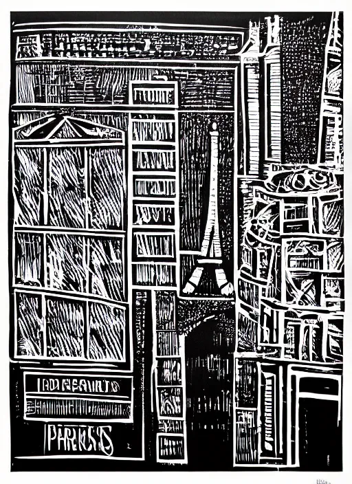 Prompt: portrait of paris, smooth, linocut illustration by tim foley