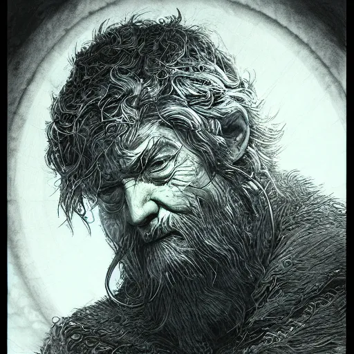 Image similar to portrait, elderly male druid, watercolor, dramatic lighting, cinematic, establishing shot, extremely high detail, foto realistic, cinematic lighting, pen and ink, intricate line drawings, by Yoshitaka Amano, Ruan Jia, Kentaro Miura, Artgerm, post processed, concept art, artstation, matte painting, style by eddie mendoza, raphael lacoste, alex ross