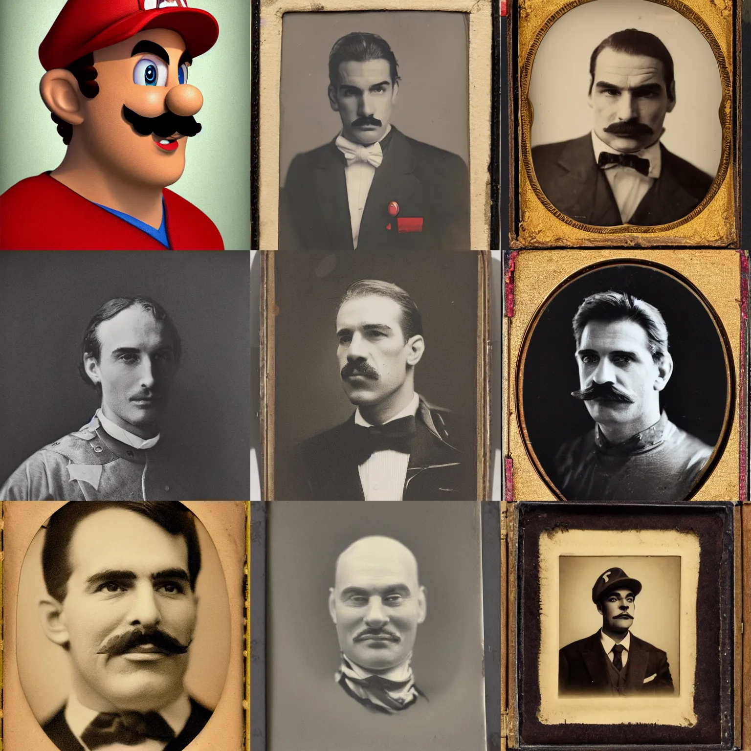 Prompt: photo of super mario as a real person, traditional portrait, face neck shoulders, 8 k, ambrotype