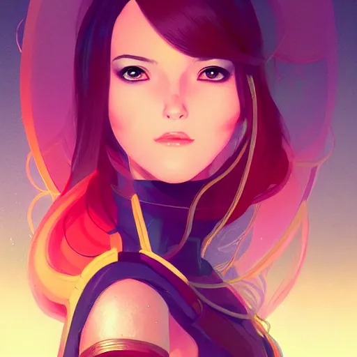 Prompt: portrait girl in futuristic luxurious golden dress holding a ceremonial sword, long curvy hair, colourful palette, pretty face, cute face, symmetrical face, intimidating expression, red eyes, anime by greg rutkowski rossdraws makoto shinkai, adobe illustrator, trending on pixiv, behance