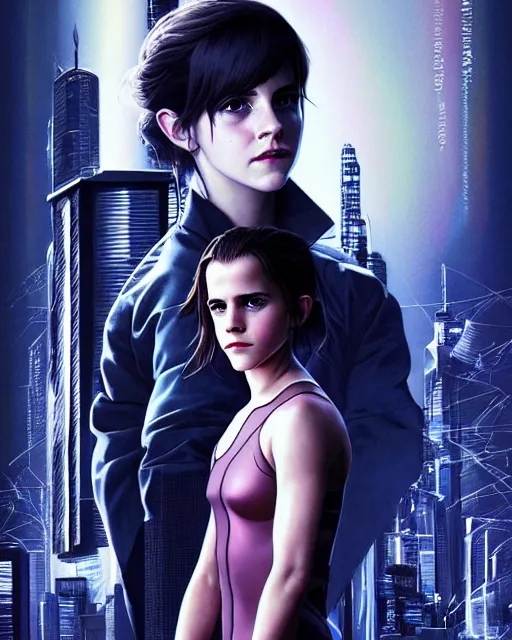 Prompt: sophisticated portrait of young Emma Watson starring in ghost in the shell, elegance, highly detailed, shallow depth of field, Artstation, Artgerm, Donato Giancola and Joseph Christian Leyendecker