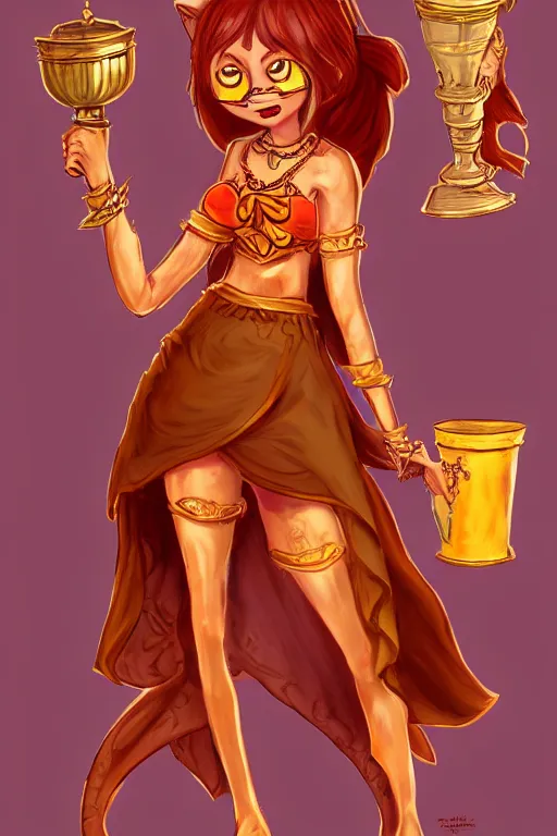 Image similar to fullbody!! personification of garfield the cat garfield goddess holding a blood chalice, stunning, professional character concept art by tatyana kupriyanova