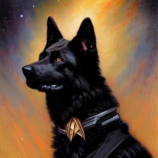 Image similar to a portrait of a black german shepard dogman starfleet star trek risa. highly detailed painting by gaston bussiere craig mullins jc