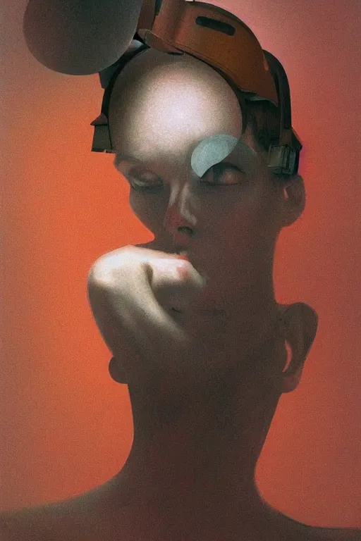 Image similar to a woman wearing an oculus through her head to catch a trash Edward Hopper and James Gilleard, Zdzislaw Beksinski highly detailed
