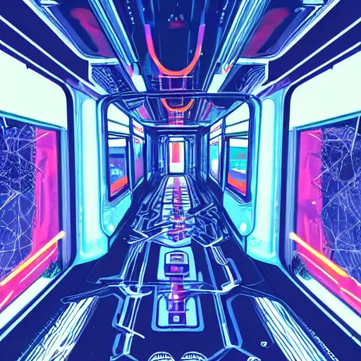 Image similar to an interdimensional travelling train, cyberpunk aesthetic, abstract, highly - detailed