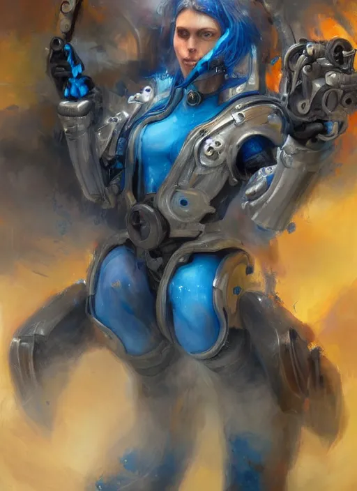 Prompt: a crazed blue kobalt artificer painted by raymond swanland