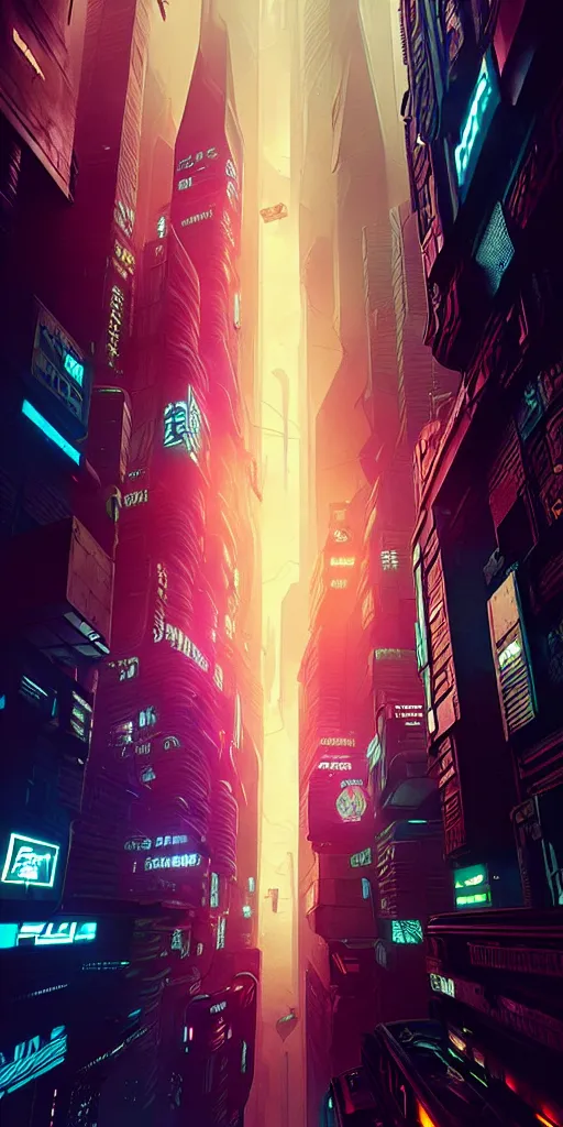 Image similar to epic cyberpunk cityscape : : blade runner, james guilleard, beeple, laurie greasley, dan mcpharlin : : ornate, dynamic, particulate, rich colors, intricate, elegant, highly detailed, centered, artstation, smooth, sharp focus, octane render, 3 d